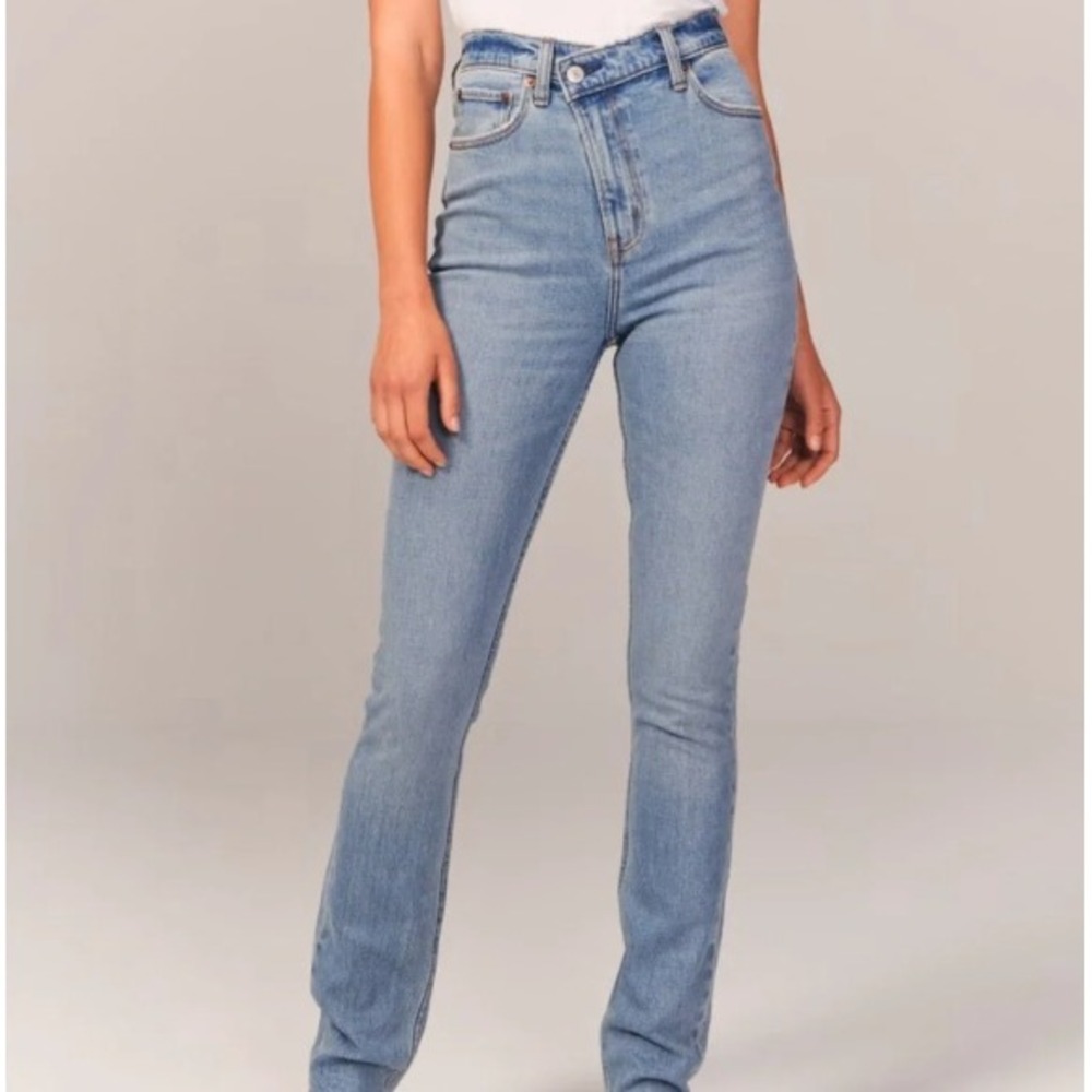 ABERCROMBIE & FITCH 90s Slim Straight Jeans Cross Over Waist Curve Love Sz 31/12